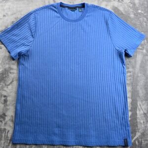 Perry Ellis T-Shirt Mens XL Blue Ribbed Stretch Short Sleeve Crew Neck Top
